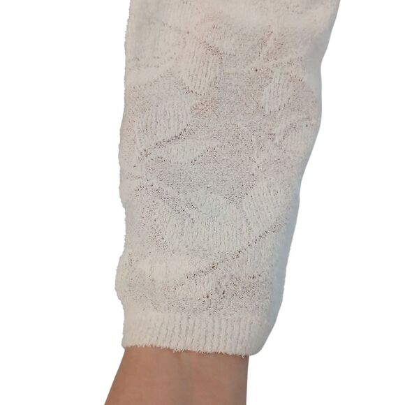One Grey Day Revolve Ivory Cream Ribbed V-Neck Sweater W/ Floral Sleeves Medium - Picture 3 of 14